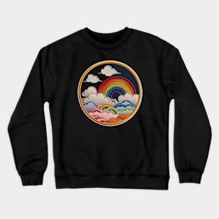 Prism Rainbow Clouds Embroidered Patch Crewneck Sweatshirt